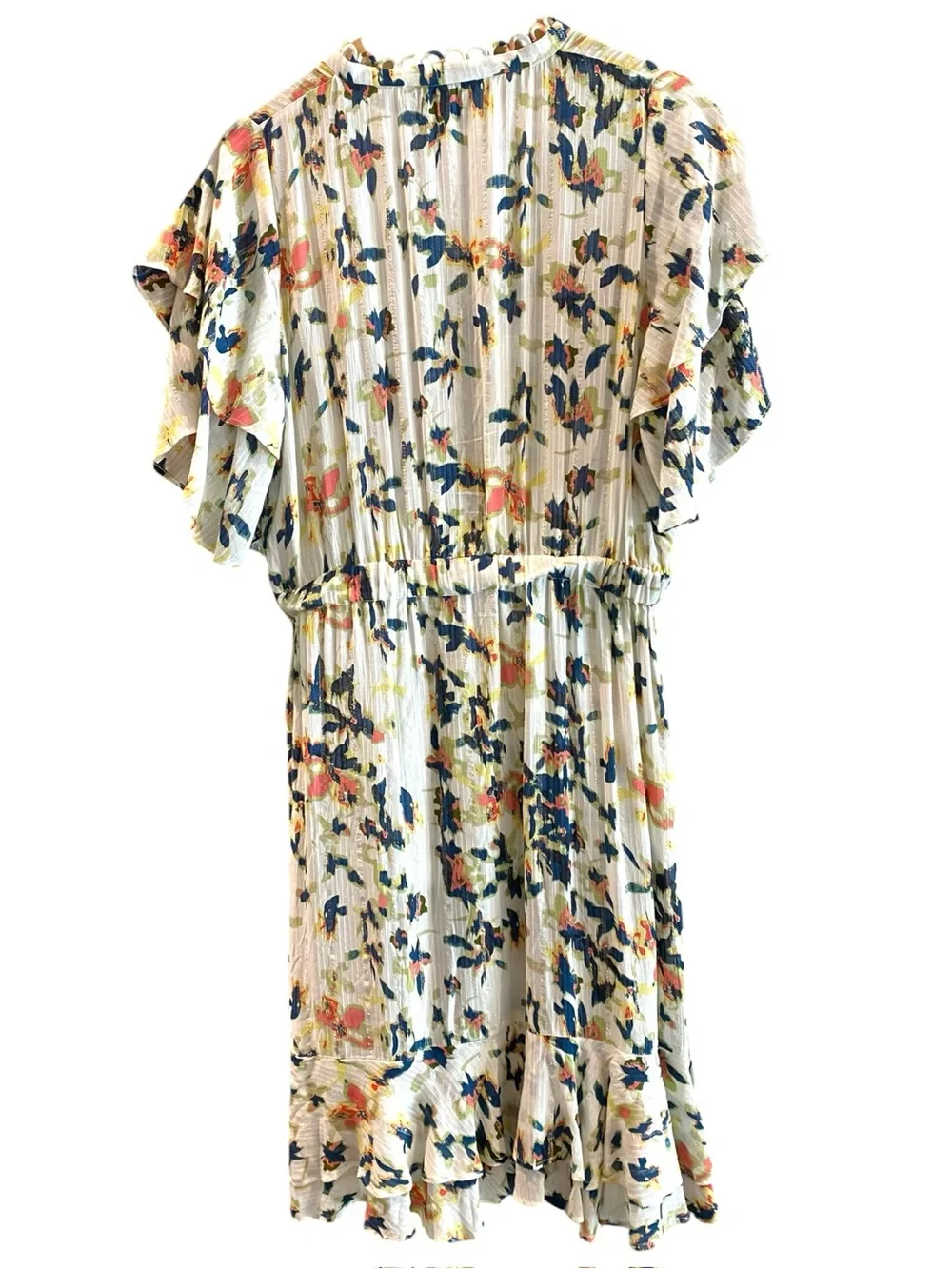 Munthe Humming Cascade Ruffle Floral Flutter Sleeve Faux Wrap Mini Dress